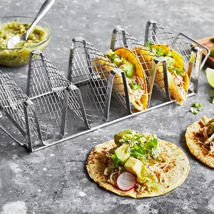 Ensemble de service de taco en acier inoxydable avec support en maille métallique pour grill-four