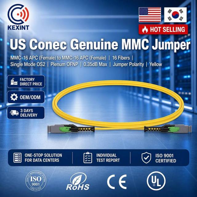 KEXINT OEM VSFF MMC-16 APC Single Mode 16 Core Low Loss Fiber Optic Patch Cord for 400G 800G Hyperscale Data Center