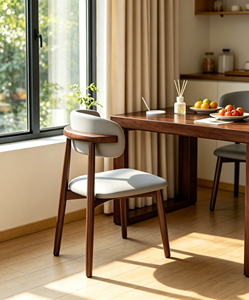 Chaise de salle à manger moderne en bois massif avec siège en cuir, design mid-century, meuble stable pour usage domestique - Product Image 2