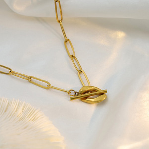 European American Style Oval Titanium Steel Necklace Gold <b>Cross</b> <b>Chain</b> Geometric Design Women's Fashion Jewelry Gift - Product Image 4