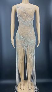 De luxe Sans Manches Transparent Strass Franges Robe De Soirée Performances Usure des Femmes Sexy Club Party De Bal Robe Plus La Taille - Product Image 2