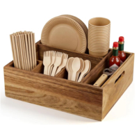 Vente en gros de porte-ustensiles rectangulaire en bois d'acacia avec finition laquée, multifonctionnel, écologique, 6 compartiments, pour comptoir de cuisine