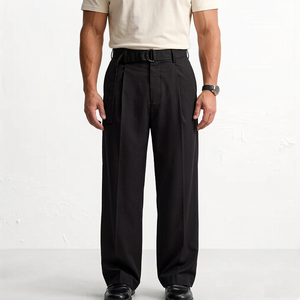Pantalones de Traje Formales para <span class=keywords><strong>Hombre</strong></span>, Estilo <span class=keywords><strong>Casual</strong></span> <span class=keywords><strong>Elegante</strong></span>, Corte Holgado, Viscosa, Pliegues, Pierna Ancha, Diseño Old Money, Personalizados OEM - Product Image 1
