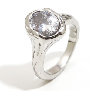 Bague ouverte en acier inoxydable avec double zircon cubique micro-pavé, plaquée rhodium, moderne, unisexe, pour tous les jours et les soirées - Product Image 3