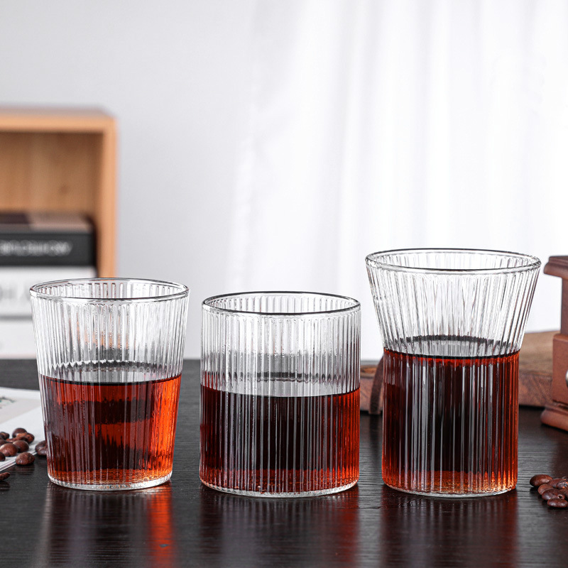 200~300ml high borosilicate glass coffee cup striped glass cup