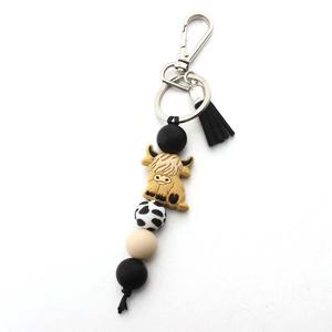 Gantungan kunci sapi Highland Retro barat untuk hadiah pesta koboi gantungan kunci hewan dengan rumbai manik-manik silikon gantungan kunci tas pesona - Product Image 6