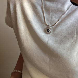 S925 argent Sterling japonais Version coréenne collier noir Agate géométrique cercle Texture Niche mode pendentif colliers - Product Image 3