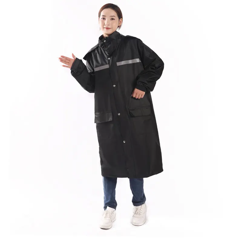 Fashion Raincoats Black Reflective Polyester Fabric Rain Coat For Women