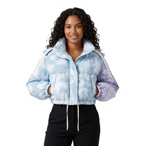 Custom Tie-Dye Puffer Cropped Bomber Jacket <b>Women</b> Trendy Streetwear Winter Bubble <b>Coat</b> Lightweight Hooded High Quality Wholesale - Product Image 1