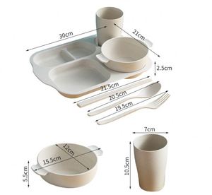 Best Selling Kids 6Pcs Wheat Straw <b>Dinner</b> Plate Biodegradable Material Dinnerware <b>Set</b> for Children With Custom Logo - Product Image 6