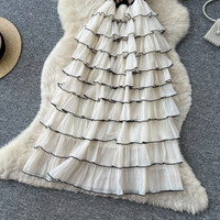 Robe décontractée sans manches en tricot patchwork à volants étagés pour femme WIWT, idéale pour le quotidien et les vacances