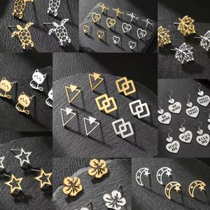 Cute Animal Hollow Stud <b>Earrings</b> Stainless Steel Geometric Heart Flower Star Moon <b>Cat</b> Turtle Gift Jewelry Fashion <b>Earrings</b> - Product Image 1