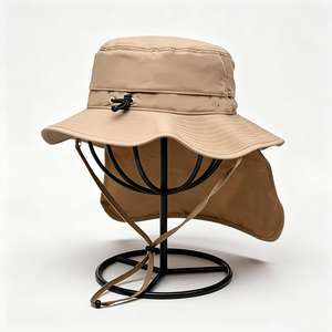 Chapeau Bob en Toile Kaki avec Logo Montagne, Large Bord, Protection UV, Style Safari, Anti-vent, Sangle de Menton Réglable - Product Image 2
