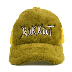 Wholesale Fluffy Furry Trucker Cap Fuzzy Fur Baseball Cap Mesh Trucker Hat Custom Logo