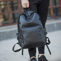 Sac à dos en PU noir style punk, compartiment intérieur multi-couches, sac à dos pour ordinateur portable pour hommes, voyage court, streetwear