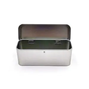 Rectangular Hinged Tin Box Wholesale Small Rectangular Customised Silver Plain Tin Plate Metal Box With Hinge For Gift Candy Cookie Packaging