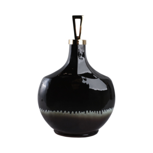 Vaso in vetro arrotondato con coperchio in metallo, finitura lucida, per decorare il soggiorno - Product Image 1