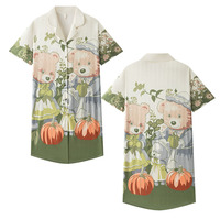 Pyjama d'été pour femmes à manches courtes imprimé dessin animé, robe de nuit ample et mignonne