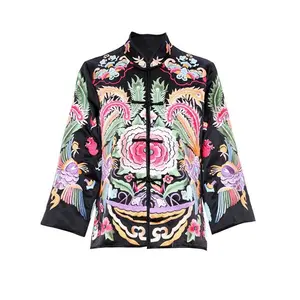 Top Quality Brand Chinese Style Women's Coat 2023 Autumn Winter Coat Outerwear Female Allover Luxurious Embroidery Coat XXL Size