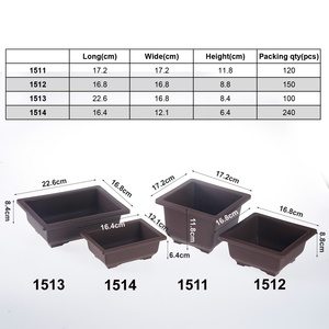 Pot de jardin rectangulaire en plastique pour plantes succulentes et bonsaïs, avec soucoupes en terre cuite - Product Image 2