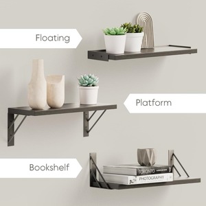 <b>Wall</b> <b>Mounted</b> <b>Shelf</b> Solid Wood 3 Tier Rectangle Multipurpose Living Room TV Decorative Storage Organizer Easy Cleaning - Product Image 2