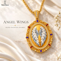 TIMEMUSE Collier Pendentif Personnalisé Ailes d'Ange Gardien Émail Plaqué Or 18K Médaille Charmante Souvenir Céleste