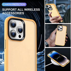 Custodia per <span class=keywords><strong>iPhone</strong></span> 14 13 <span class=keywords><strong>12</strong></span> 15 16 17 Pro Max in PC+TPU <span class=keywords><strong>arancione</strong></span> con bottoni in metallo, traslucida e opaca - Product Image 3