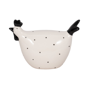 Statuetta di pollo in ceramica con macchie nere e ali per decorare la casa o l'ufficio - Product Image 1