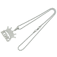 Nouveau Collier Pendentif Chaîne Tendance Couronne Or Pavé de Diamants Style Hip Hop Roi, Forme Numérique en Alliage et Perles
