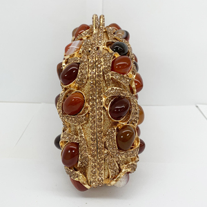 Bolsos de Noche de Lujo para Mujer, <span class=keywords><strong>Bolso</strong></span> de Mano Moderno con Pedrería Dorada y Cristales Brillantes, Hecho a Mano con Piedra de Ágata, para Fiestas - Product Image 5
