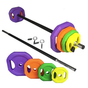 Thể Dục Aerobic Cơ Thể Trang Bị Barbell Set Trọng Lượng Tấm Bar Cao Su Đầy Màu Sắc Tráng Gang Trọng Lượng Đĩa