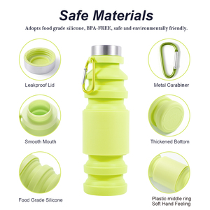 Bouteille d'eau en silicone écologique de 550 ml avec anneau central, résistante à l'eau chaude et froide, tasse en silicone souple réutilisable, gourde de sport en silicone - Product Image 2