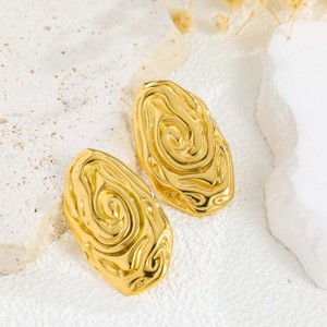 1 Par de Pendientes de Aro Irregulares de Acero Inoxidable con Baño de Oro de 18K, Diseño de Espiral Texturizada, Forma Asimétrica, Elegantes, Versátiles y Casuales - Product Image 4