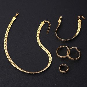 Hip Hop 18K altın kaplama basit tarzı bıçak zincir kolye paslanmaz çelik yeni moda takı kadın bilezik küpe seti - Product Image 2