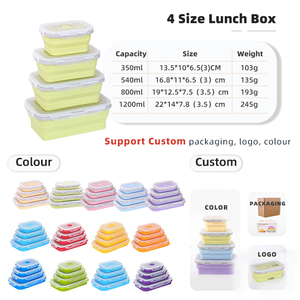 Hot Sale <strong>Collapsible</strong> Platinum Silicone Kitchen Storage <strong>Container</strong> 350ML Microwave Portable School Folding Bento Lunch Boxes - Product Image 2