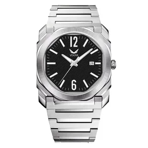 独特的银石英夜光日历黑色表盘简约休闲不锈钢男士手表薄可定制男士手表