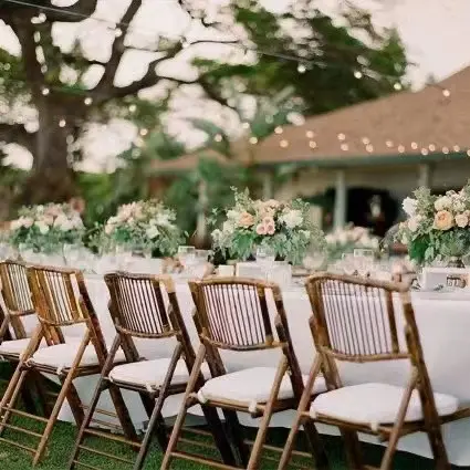 Chaise de jardin en rotin de couleur naturelle, en osier, hôtel, fête, événement, pliable en plein air, bambou, banquet, salle à manger, mariage