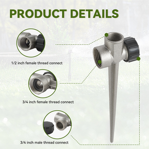 Brass Impact Sprinkler on Spike 360° Rotating Adjustable Lawn Sprinkler with 1/2" 3/4" Thread Garden Yard Irrigation System - Product Image 3
