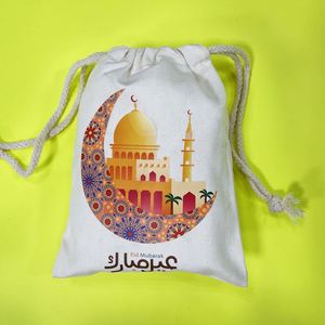 Sacs de rangement en toile à cordon pour bonbons, décoration de fête du Ramadan, cadeaux Eid Mubarak - Product Image 3