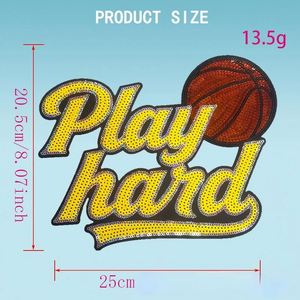 Nouvelle écusson thermocollante grand format 25 cm brodée de sequins, motif Basketball Rugby Gameday Playhard, pour la décoration de vêtements et de chapeaux - Product Image 5