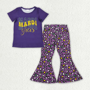 GSPO2187 RTS Ensemble pour enfants en gros, imprimé Mardi Gras violet, imprimé petite fille, assorti à un jean, tenue pour enfants - Product Image 1