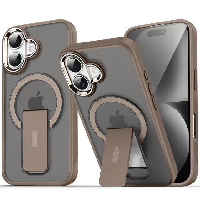 Luxury Magnetic Back Holder Kickstand Matte Case for iPhone 16 15 14 13 12 11 Pro Max Shell Wireless Charging Soft Bumper Cover