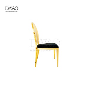Silla de Boda Minimalista con Temática Blanca, Respaldo Ovalado Dorado con Espejo Completo, Cojín Blanco de PU, Patas Doradas Rectas, <span class=keywords><strong>Asiento</strong></span> para Banquete - Product Image 4