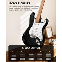 LEKATO 39 İnç Tam Boy Katı Gövdeli Elektro Gitar Kiti Yeni Başlayanlar İçin HSS 5W Mini Amfi Çantası Akort Aleti Kapo Dahil