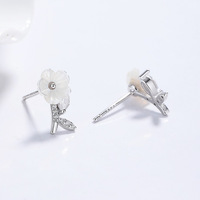Boucles d'oreilles en argent sterling 925, motif fleur de coquillage, naturelles, délicates et élégantes pour femmes