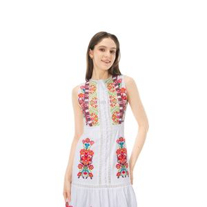 Vestido Blanco de Moda para Mujer, sin Mangas, con Cuello Redondo, Estampado Floral Personalizado del Fabricante, Ropa al por Mayor - Product Image 4