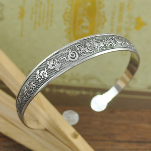 Bijoux Vintage tibétain en argent Miao, Style ethnique, <span class=keywords><strong>Bracelet</strong></span> ouvert avec fleur sculptée Antique pour femmes et hommes - Product Image 4