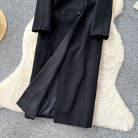 Robe Blazer Élégante à Manches Longues et Double Boutonnage pour Femme, Noire Unie, Formelle et Décontractée, Robe Longue de Soirée pour le Quotidien