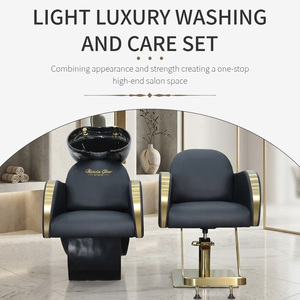 Ensemble de fauteuils de lavage de luxe personnalisables Sulin noir et or, station de lavage de cheveux avec fauteuil de barbier pour salon de beauté et <span class=keywords><strong>spa</strong></span> - Product Image 3