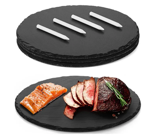 ファーストフード円形石スラブ30cm黒ディナー用チーズステーキ石スラブプレートビュッフェレストラン - Product Image 3
